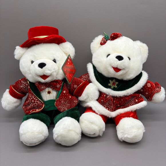 Dan Dee Snowflake Friends Christmas Bears 2003 Boy Girl Plush Set Pair 12" Gift - Picture 1 of 12